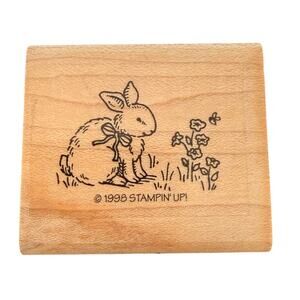 Stampin' Up! 1998 Easter Bunny Rabbit With Flowers Rubber Stamp